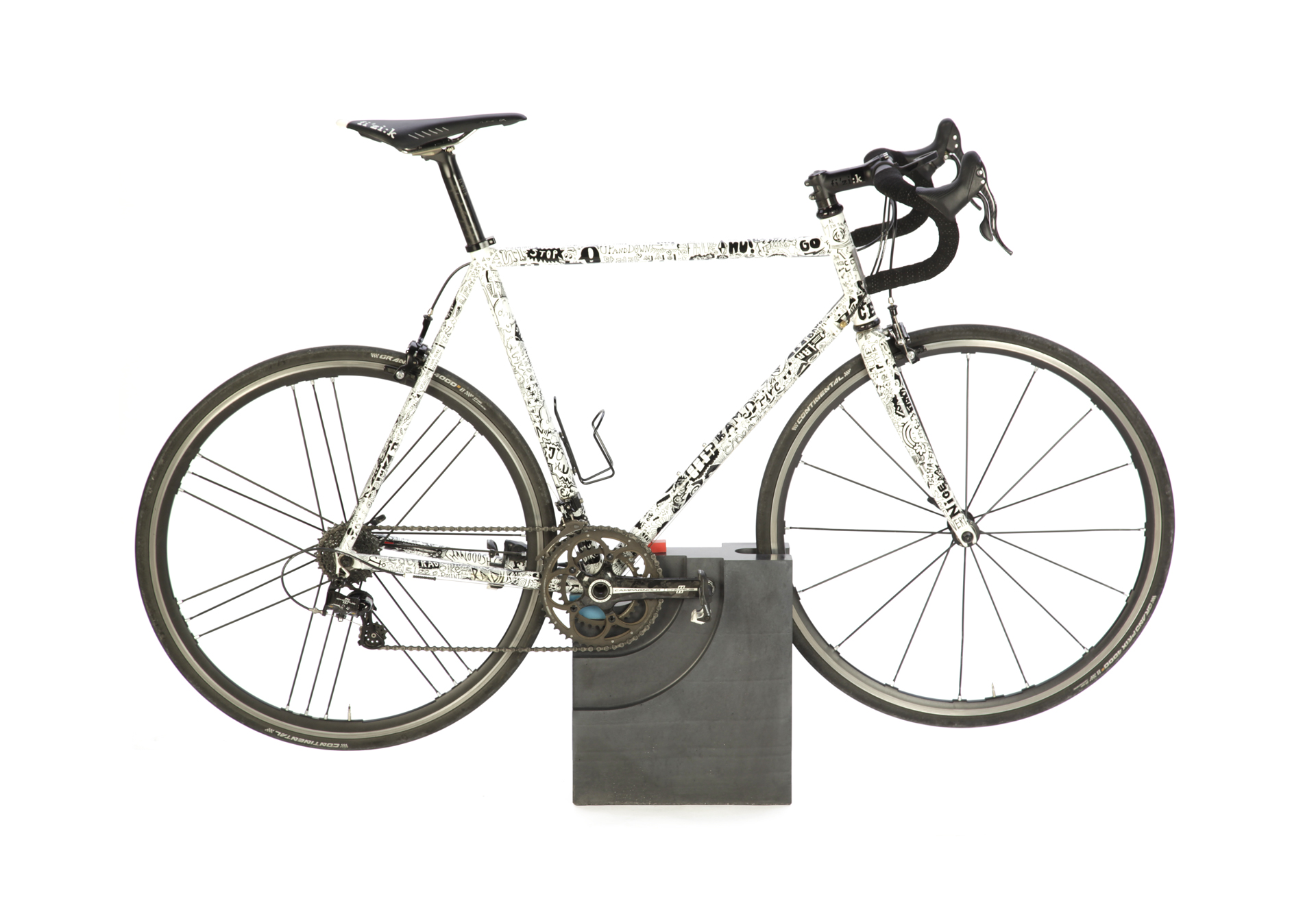 Bike pedestal with hand-painted Pegoretti racing bike, installation view in exhibition